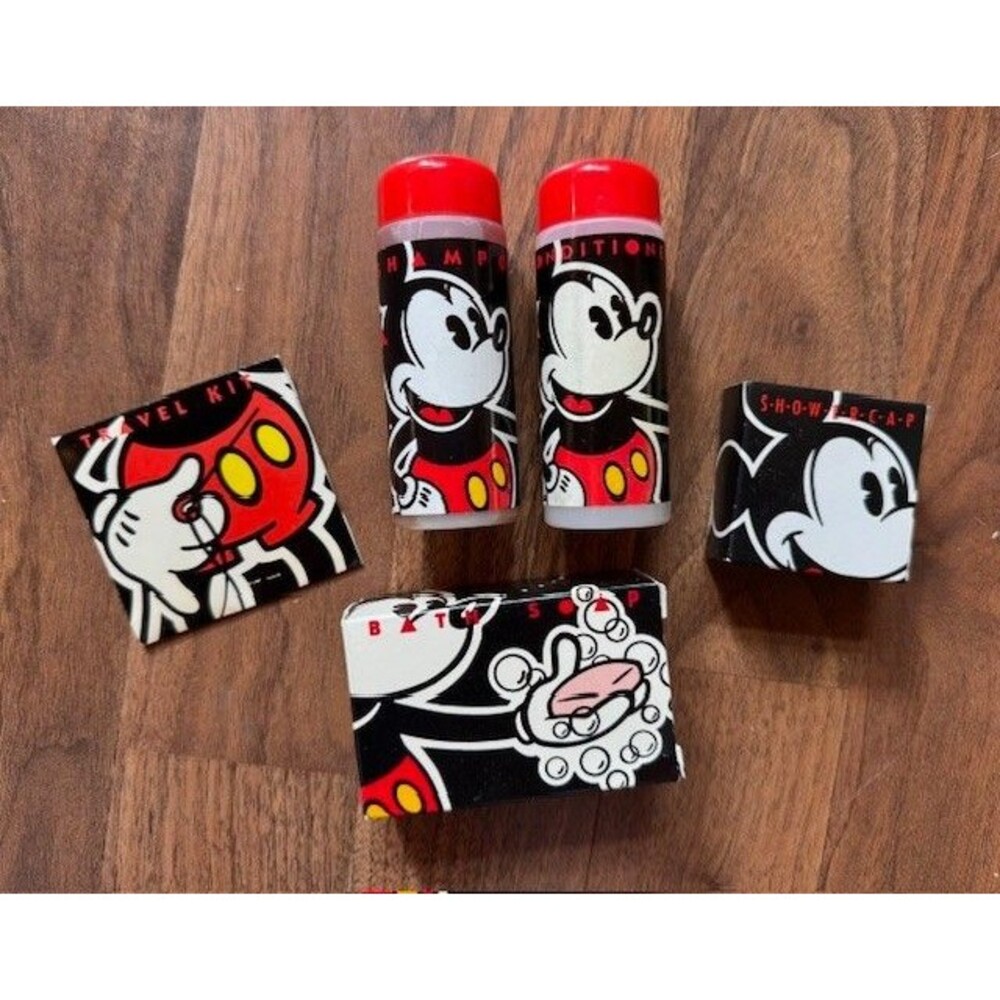 Vintage Walt Disney Mickey Mouse Toiletries 5 PC Soap‎ shower Conditioner Travel